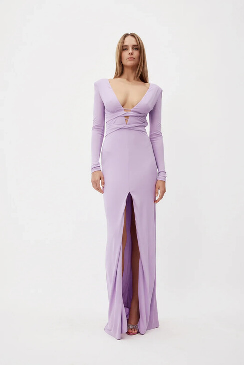 DUNDAS Orion IT Size 38/US Size 2 Lilac Cutout Long Sleeve Jersey Maxi Dress NWT